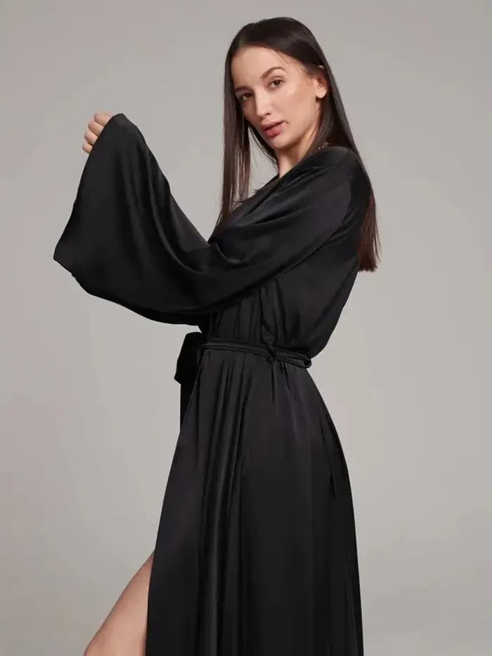 Robe de nuit en Satin blanc et noir pour femmes
