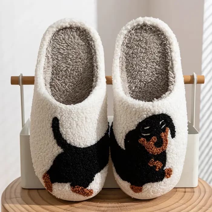 Femmes pantoufles dessin animé mignon intéressant teckel chien intérieur chaud confort léger chambre Couple hiver coton chaussures