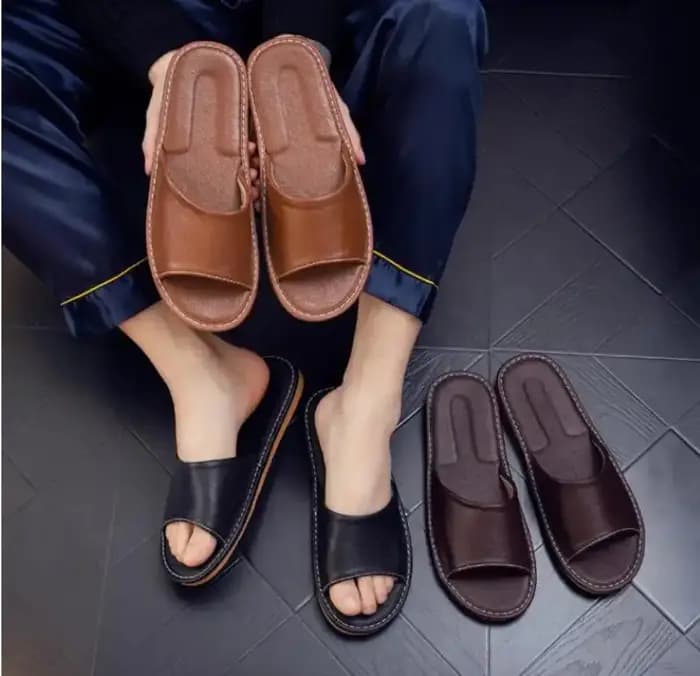 Pantoufles d'intérieur en cuir véritable pour hommes et femmes