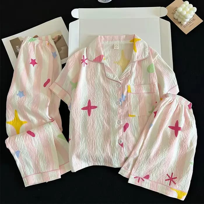 Ensemble pyjama d'été, haut à manches courtes et short et pantalon assortis