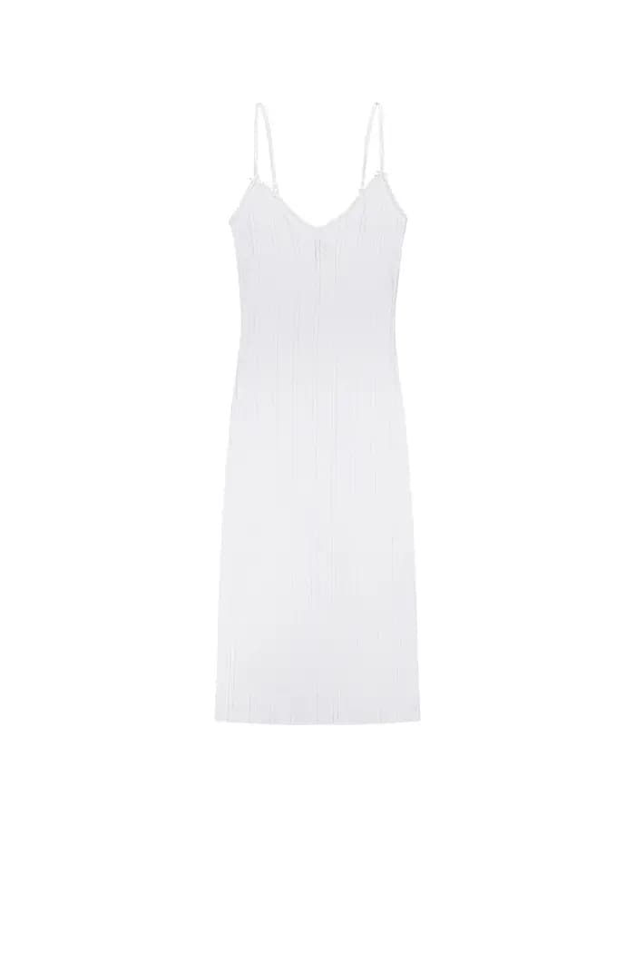 Robe à bretelles en tricot COUCOU mi-longue avec nœud en dentelle ajourée pour femme