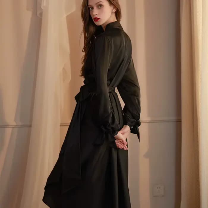 Dame à manches longues Robe chemise de nuit Sexy vêtements de détente mariée Kimono peignoir