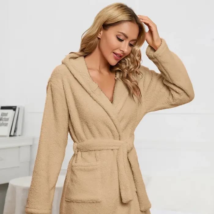 Nouvelle Robe de Chambre Décontractée Chaude Hiver 2026 pour Femme, Peignoir à Capuche avec Oreilles, Robe en Peluche Col V Manches Longues, Kimono Châle, Manteau de Bain Chaud