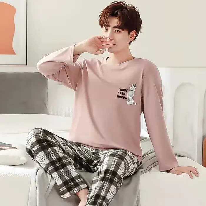 Nouveaux hommes printemps et automne rayé loisirs pyjamas ensembles garçons à manches longues vêteme