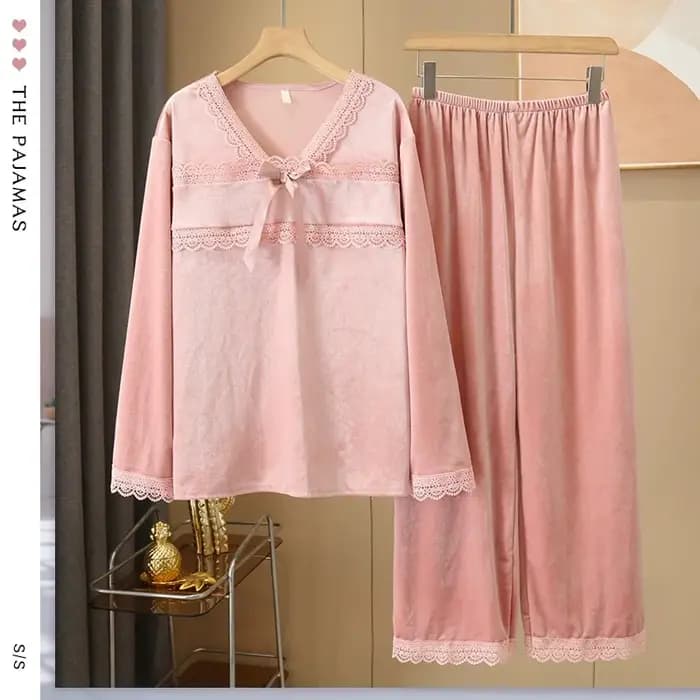 Sexy velours 2 pièces PJS ensemble vêtements de nuit féminins