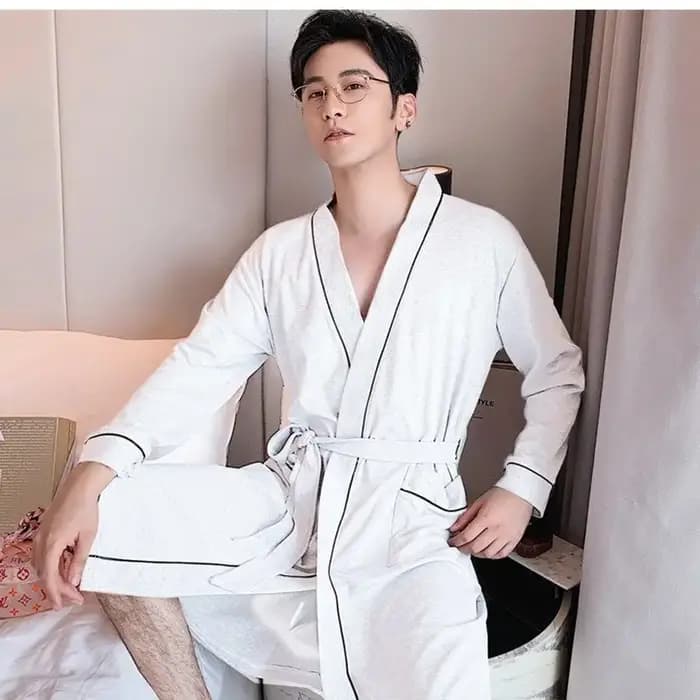 Robe de nuit en coton à manches longues pour femmes, peignoir grande taille, robe de couple, salon At, vêtements de maison, pyjama homme, robe de nuit M-3XL