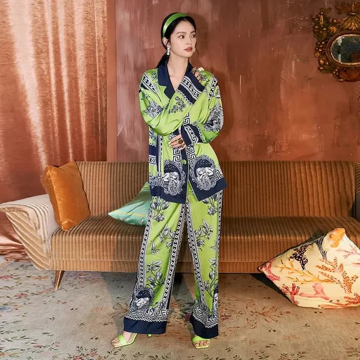 Style Boho femmes vert pyjama ensemble soie été dames Homewear peut être porté à l'extérieur de luxe Satin confortable