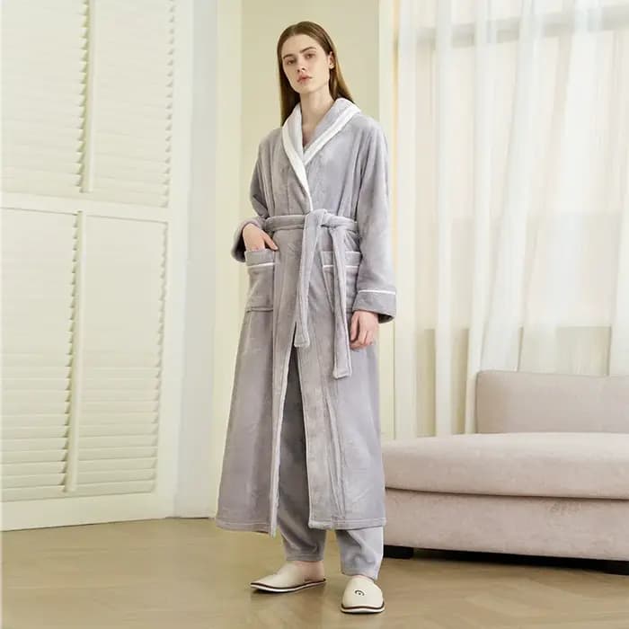 Hommes vêtements de nuit épaissir flanelle Kimono Robe pantalon costume doux vêtements de détente ép