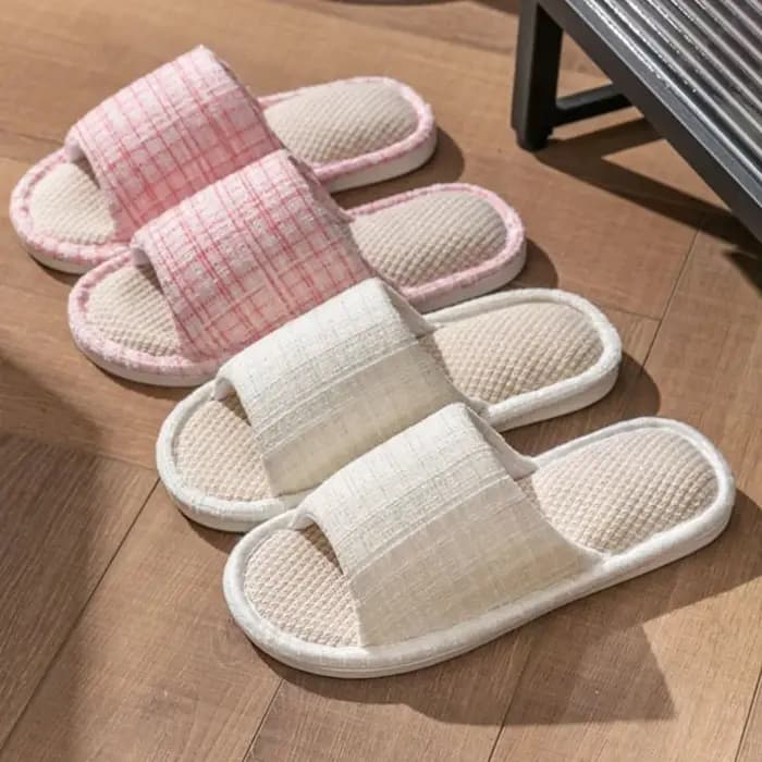 Maison pantoufle femmes rayé printemps lin Couples intérieur