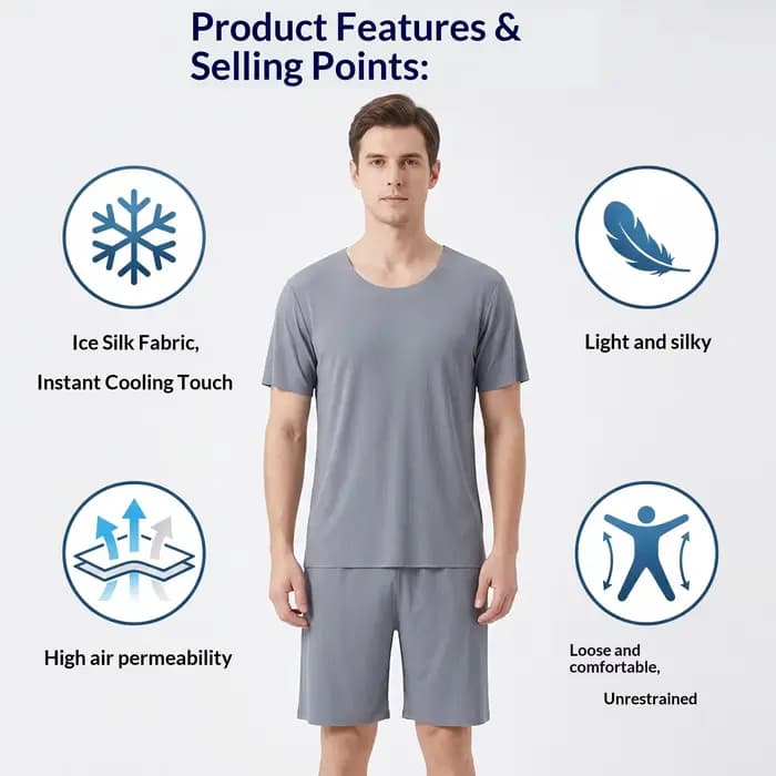 Ensemble de vêtements de détente d'été pour hommes : Pyjama en soie glacée