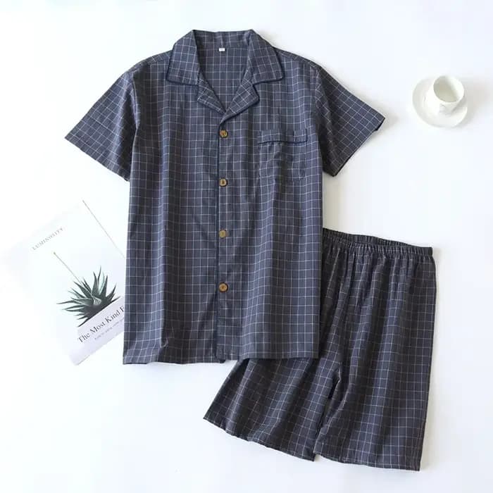 Short homme Pyjama costume pour l'été mince à manches courtes Short coton Simple Plaid Design Pantal