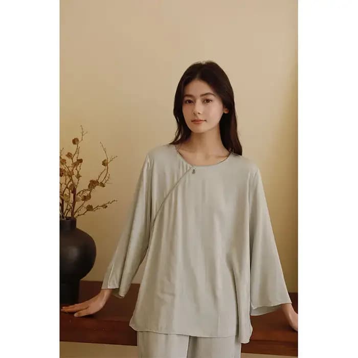 2025 Satin couleur unie Jacquard Antique pull pyjama ensemble femmes à manches longues pantalon col rond vêtements de détente Viscose pyjamas