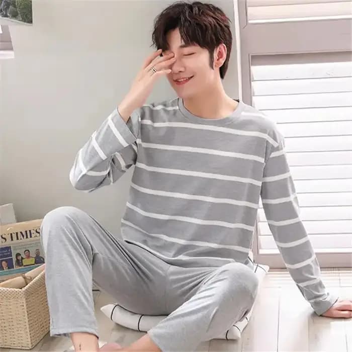 Pyjama à manches longues et pantalons longs pour hommes, vêtements de nuit pour étudiants, vêtements