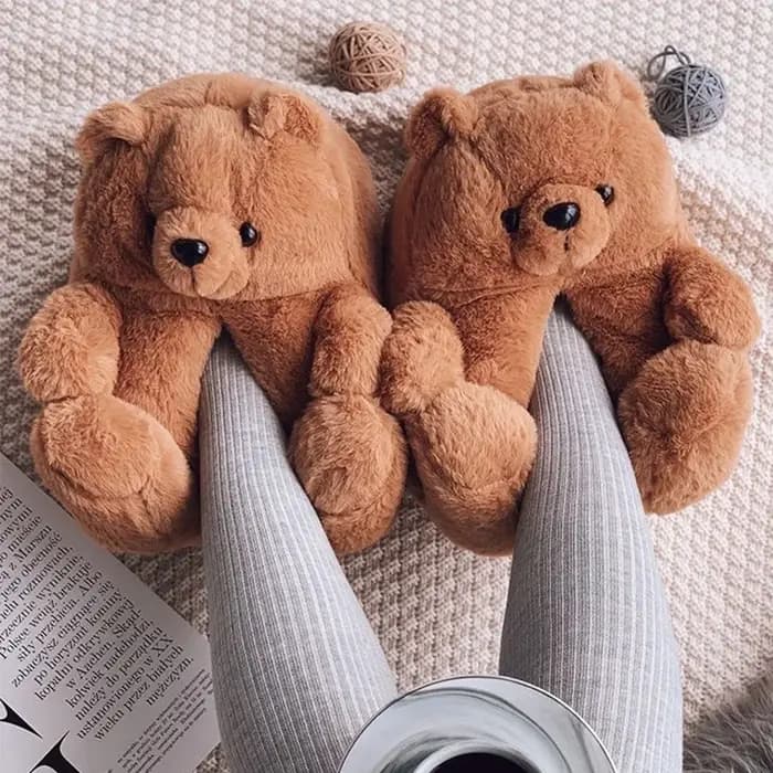 Pantoufles d'hiver en peluche ours en peluche mignon