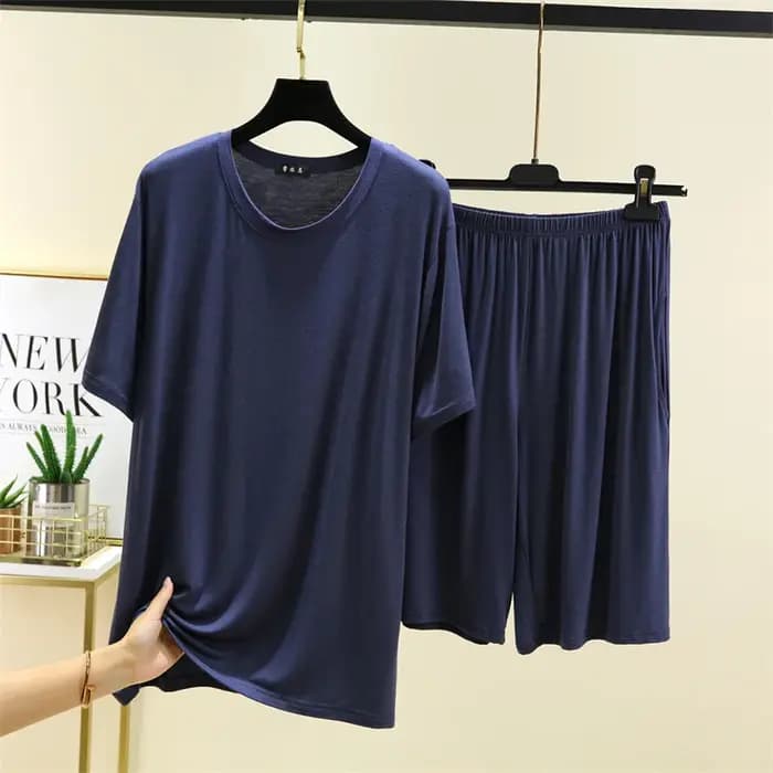 L-6XL grande taille pyjamas amples pour hommes Modal doux à manches courtes demi-longueur pantalon ensemble été salon
