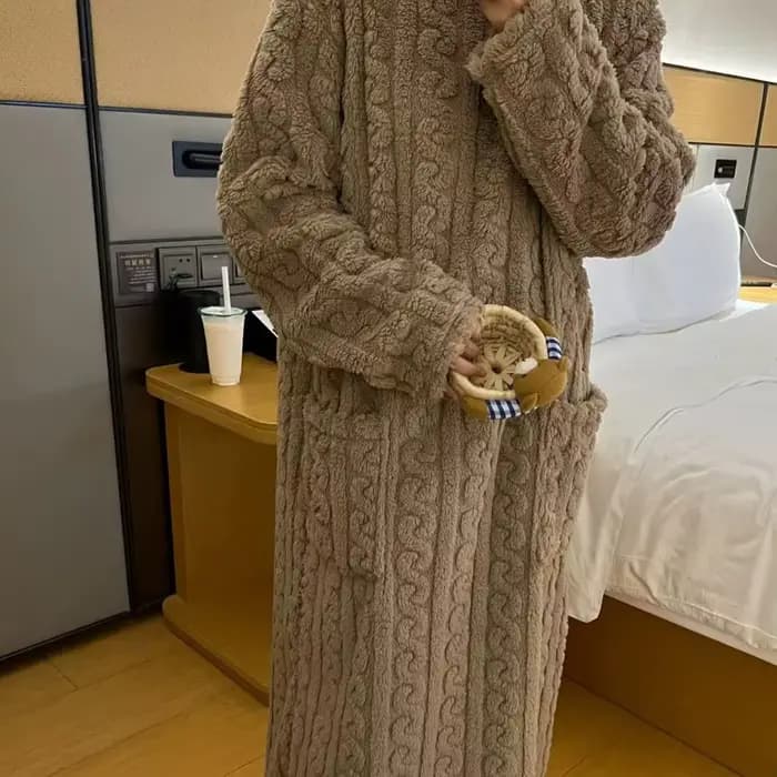 Hiver femmes flanelle chemises de nuit à manches longues Double poche ample solide vêtements