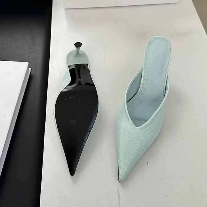 Mules à talons roses pour femmes, chaussures à bout pointu, élégantes, à enfiler, talons hauts fins,