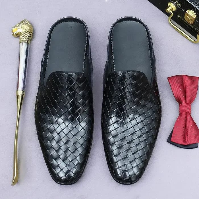 Pantoufles de luxe en cuir véritable pour hommes