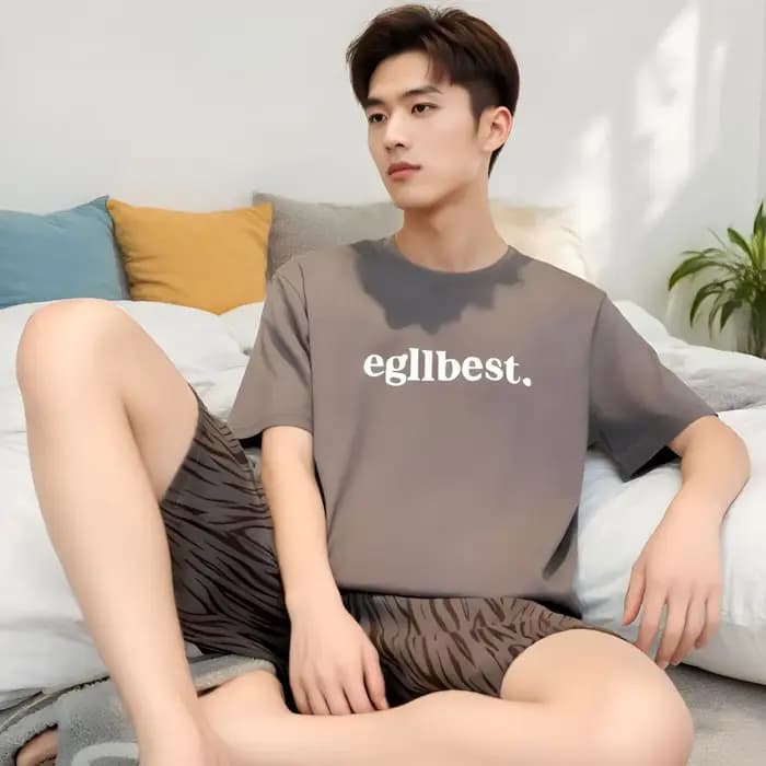 Ensemble de pyjama à manches courtes pour homme avec motif rayé de dessins animés - Vêtements de maison simples et décontractés pour garçons