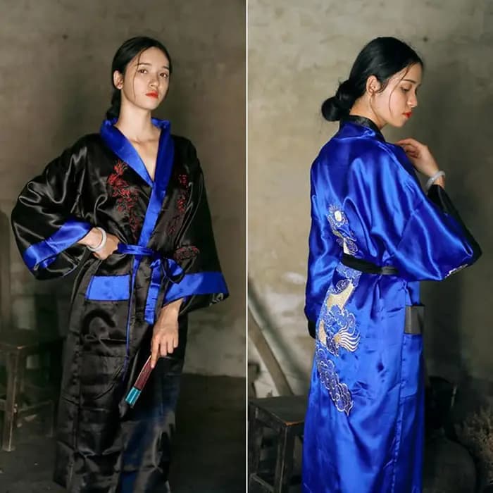 Nouveauté Robe de bain réversible femmes Kimono Yukata Satin broderie Dragon chemise de nuit chinois