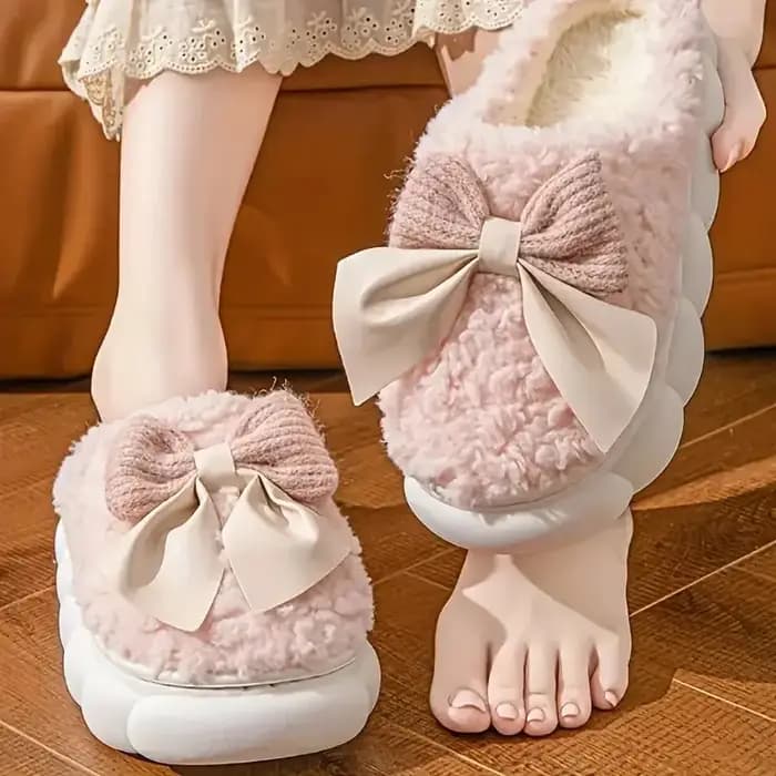 Pantoufles doublées de polaire avec nœud pour femmes
