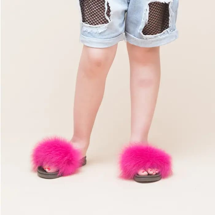 Pantoufles en vrais cheveux de renard pour enfants
