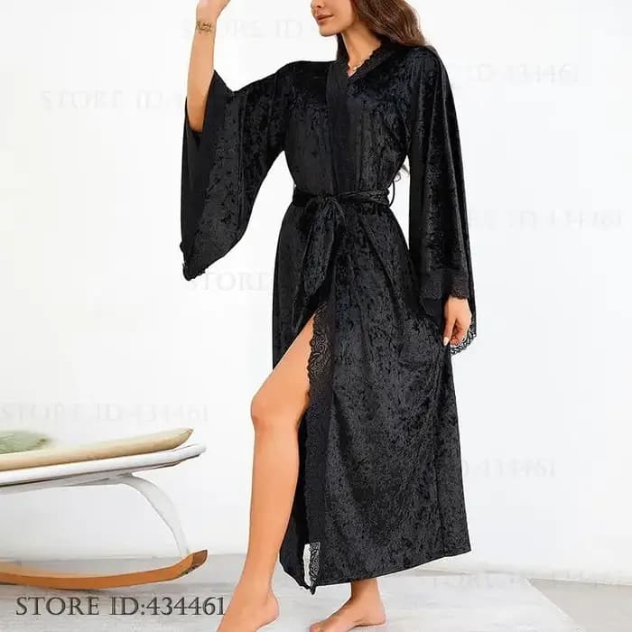 Élégant blanc velours longue Robe Kimono peignoir