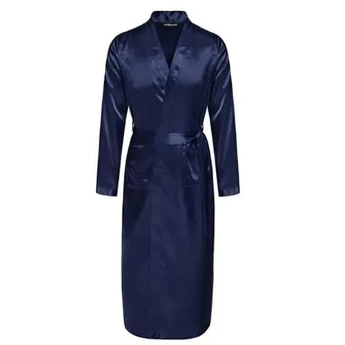 Peignoir kimono en satin bleu marine avec ceinture pour homme, chemise de nuit, vêtements de nuit, m