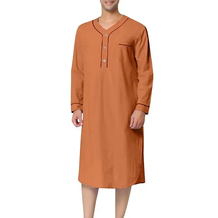 Pyjama décontracté à manches longues et col en v pour homme