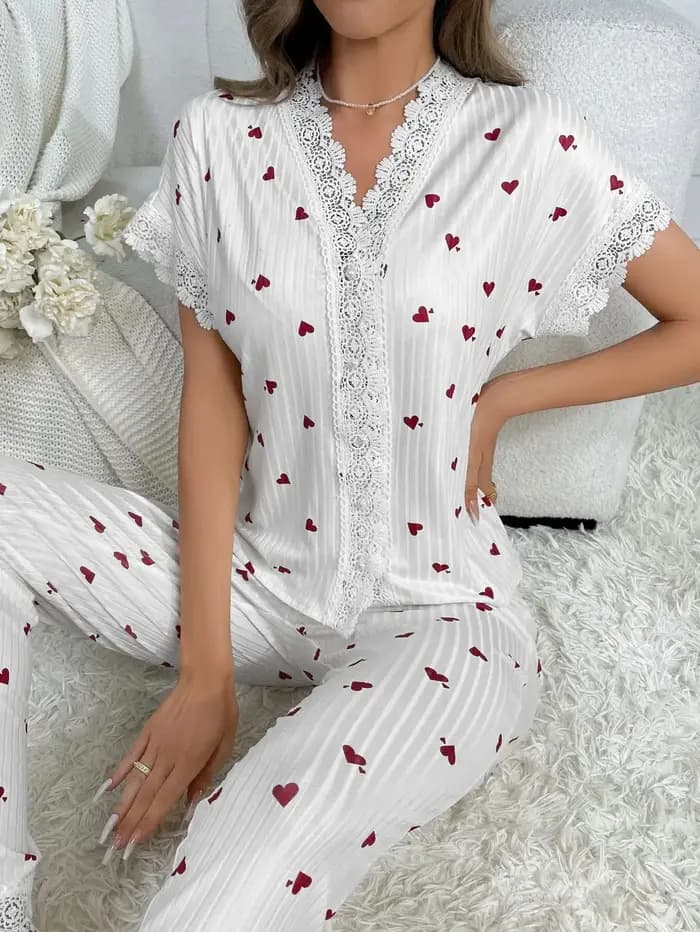 Ensemble pyjama 2 pièces en dentelle pour femmes