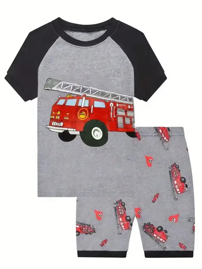 Ensembles de pyjamas à manches courtes pour garçons en bas âge enfants garçon pompiers imprimé ensemble de pyjama deux