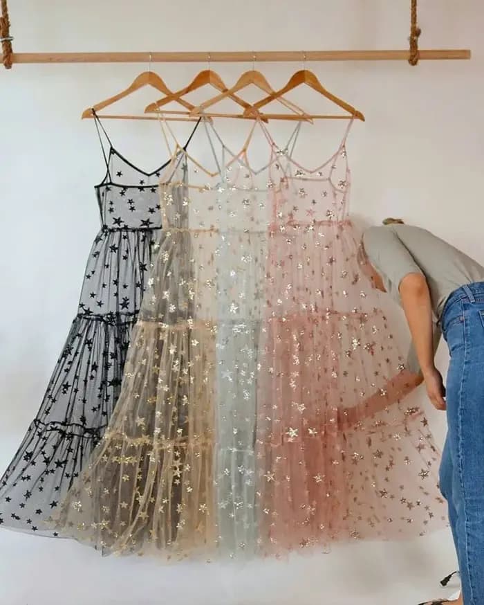 Robe Maxi Taille Haute Transparente en Maille pour Femme