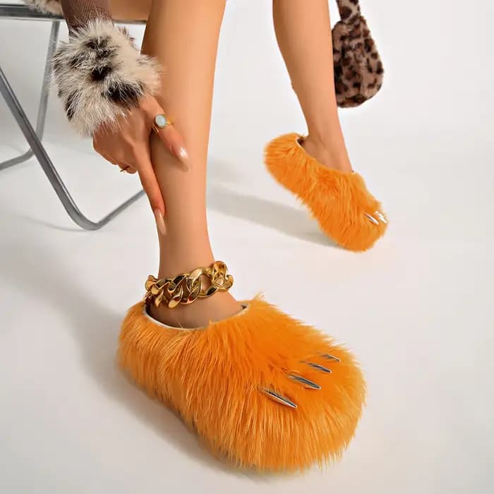 Pantoufles Y2K à griffes de monstre en peluche