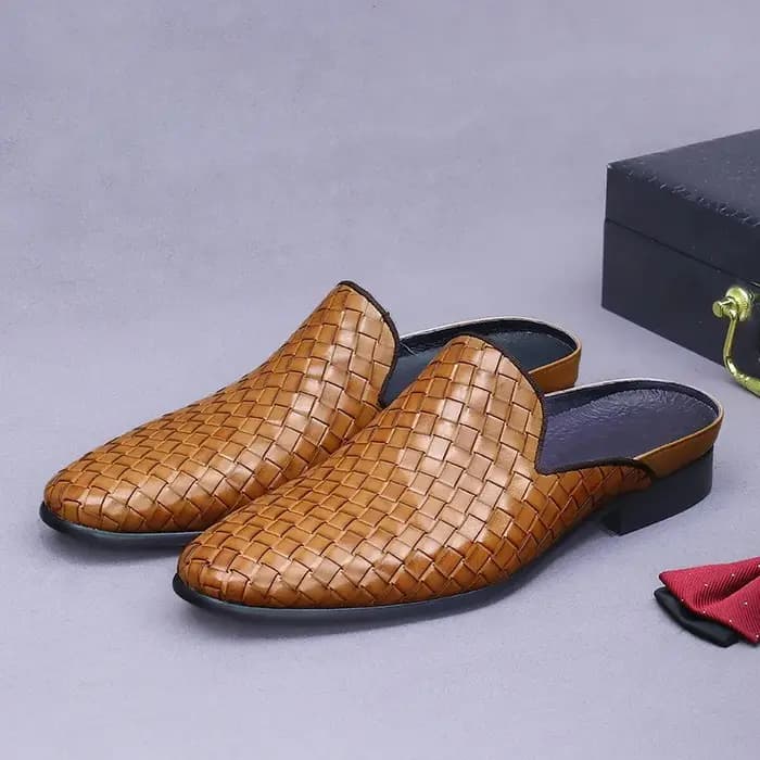 Pantoufles de luxe en cuir véritable pour hommes