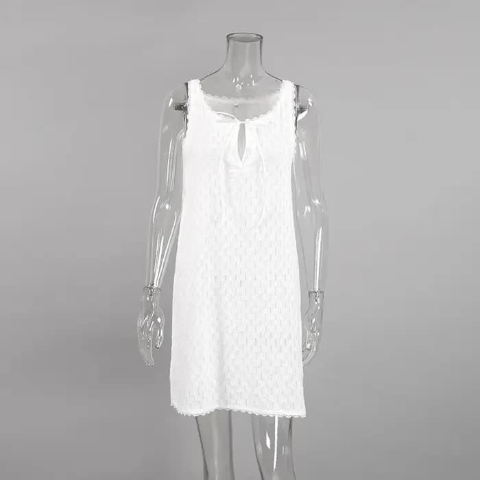 Robe de nuit blanche en coton soyeux pour femmes, chemise de nuit Sexy, ajourée, col en V, sans manc