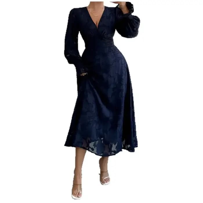 Robe à manches longues en dentelle en V profond