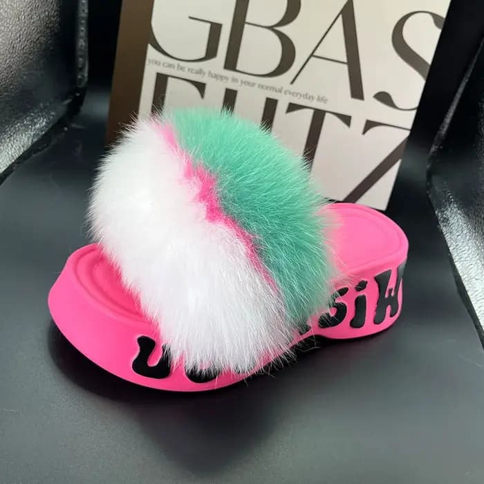Pantoufles en vraie fourrure de renard pour femme