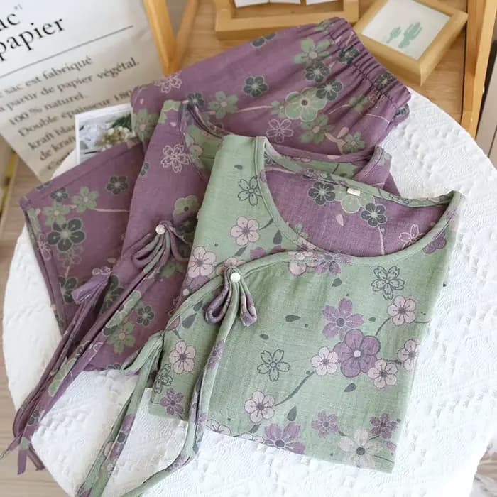100% Cotton Night Wears For Women Nightie Print Sleepwear Pajamas Set Spring Autumn Long Sleeve Women's Pyjamas Suit Female
