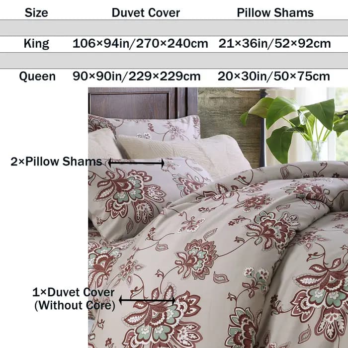 Ensemble de housse de couette 3 pièces 600TC 100% coton égyptien, Vintage rouge foncé Boho damassé F