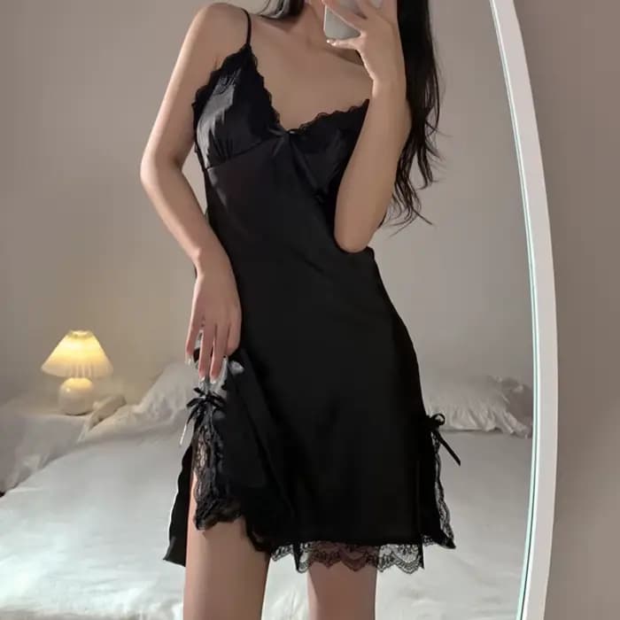 Sexy dentelle col en V Lingerie robes femmes robe de nuit Satin vêtements
