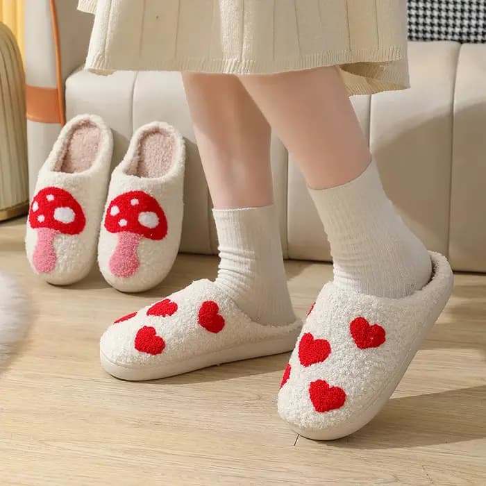 Pantoufles d'intérieur à motif de champignon pour femmes
