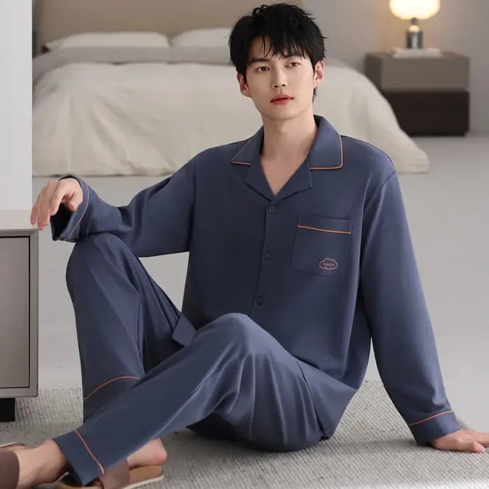 Grande taille L-6XL hommes pyjamas ensemble 100% coton col rabattu vêtements de nuit mâle automne à manches longues