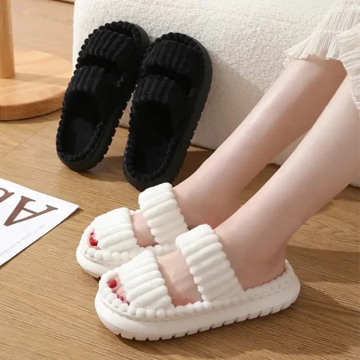 Pantoufles à plateforme en peluche à Double sangles pour femmes