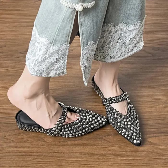 Pantoufles à bout pointu avec strass pour femmes