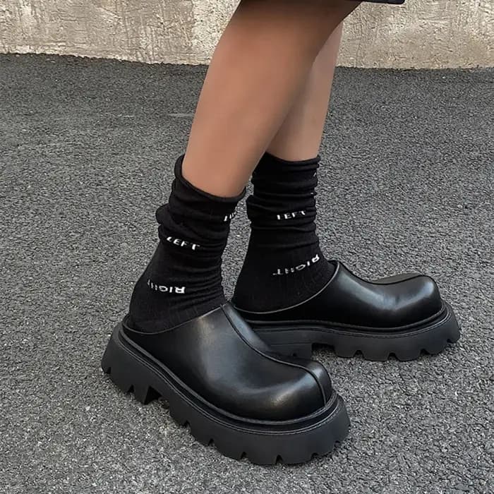 Mules en cuir pour hommes à semelle épaisse et bout renforcé, nouveau style britannique, décontracté