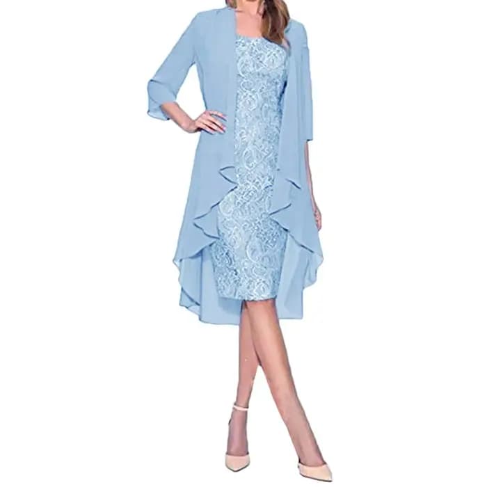 Robe mi-longue en dentelle à demi-manches pour femmes