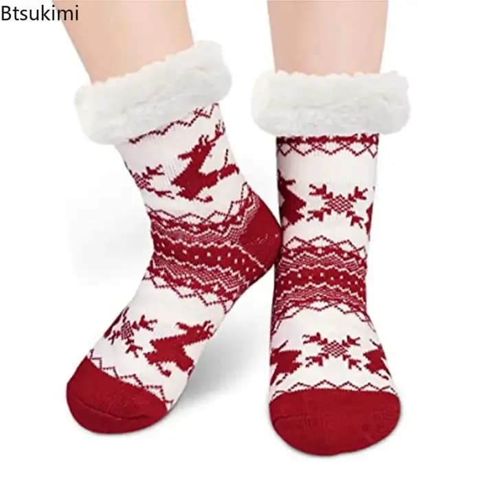 Cadeau de noël pantoufles chaussettes femmes hiver peluche doux flou sol femme moelleux concepteur Silicone anti-dérapant poignée chaussette cerf wapiti