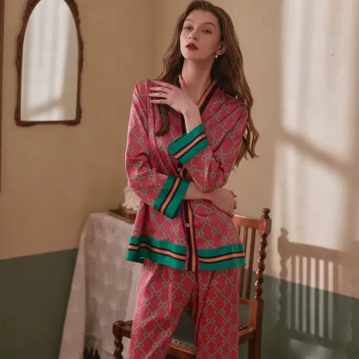Lisacmvpnel 2022 printemps nouveau Style à manches longues femmes pyjamas ensemble glace soie imprimé mode