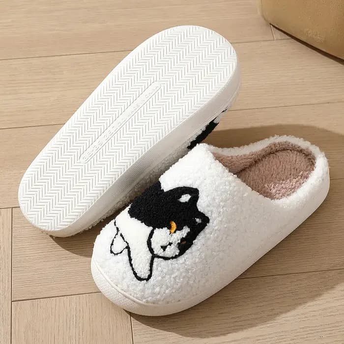 Dessin animé mignon chat teckel chien femmes pantoufles intérieur chaud confort léger chambre concis hiver coton chaussures hommes diapositives