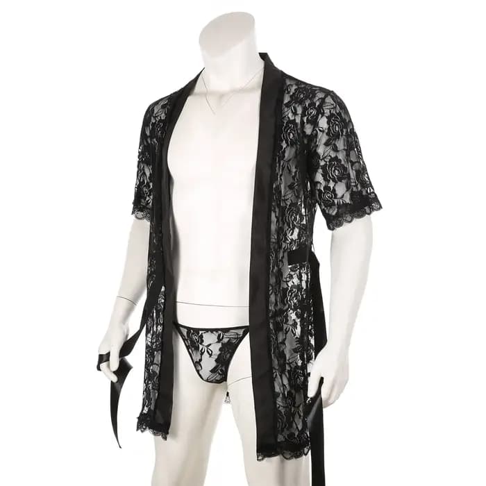 Peignoir en dentelle pour hommes, longue Robe Sexy, vêtements de nuit, Kimono, chemise de nuit ample